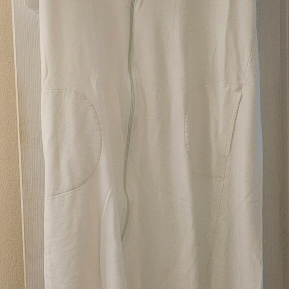 Miss Elaine white robe green floral embroidery pockets zip up L - Picture 6 of 12